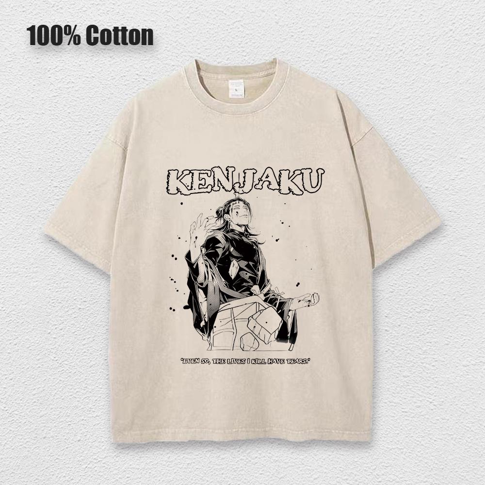 Аниме принтованная винтажная хлопковая футболка мужская футболка большого размера Harajuku летняя футболка с коротким рукавом женская винтажная выстиранная футболка