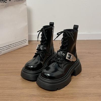 Модная платформа Женские 2025 Осень Новые Универсальные Ретро Ботинки