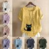 Women's Fashion Cat Prined Short Sleeve T-shirt Loose Cotton Shirt Casual Loose Summer Blouse Tops Plus Size