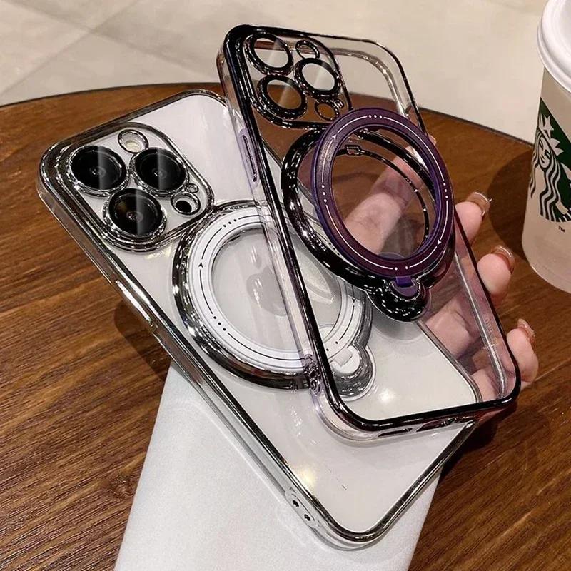 Прозрачный чехол-держатель для телефона iPhone 15 14 13 12 11 Pro Max Plus X XR XS Max для Magsafe, чехол-бампер с магнитным кольцом