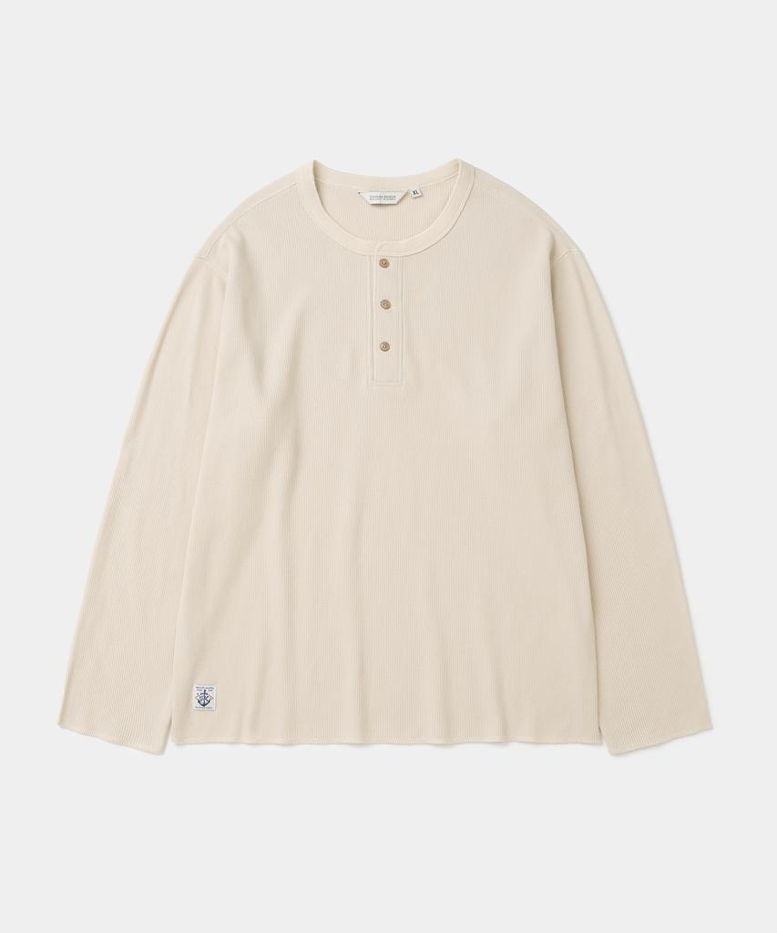 UNIFORM BRIDGE Waffle Henley Neck L/S T-Shirt Beige