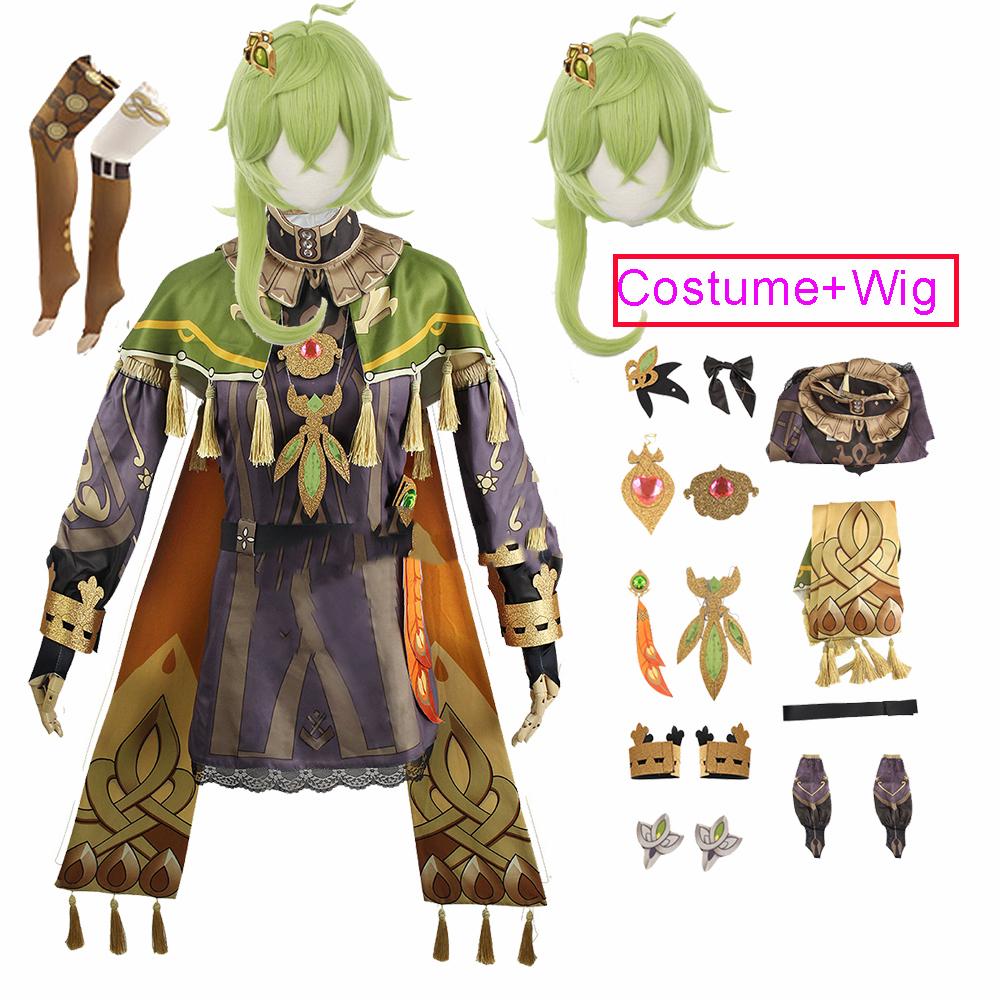 Collei Cosplay Costume Sumeru Dendro Game Uniform Shoes Wig Anime Maid Cosplay Dress Outfit For Women Girls