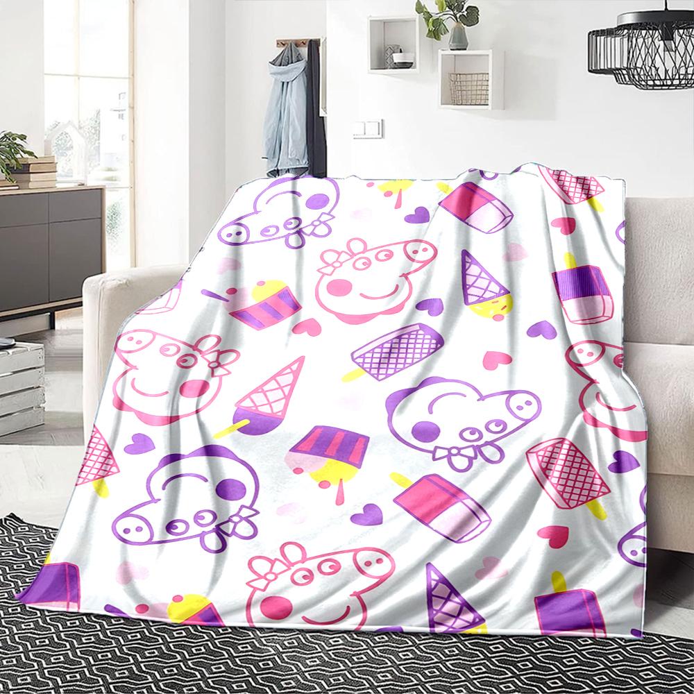 1Pc Peppa Pig Ice Cream Party Blanket For Couch Bed Plush Cozy Fuzzy Blanket Super Soft Warm Blankets For Fall And Winter 0918106