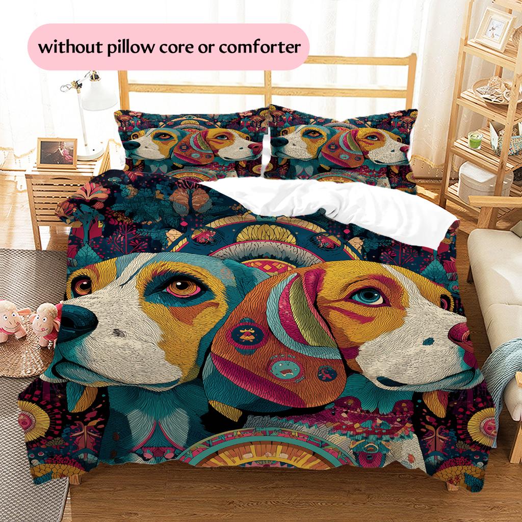 Two Beagles Pattern Bedding Home Decoration Birthday Gift (1 * duvet cover + 2 * pillowcase, without core)