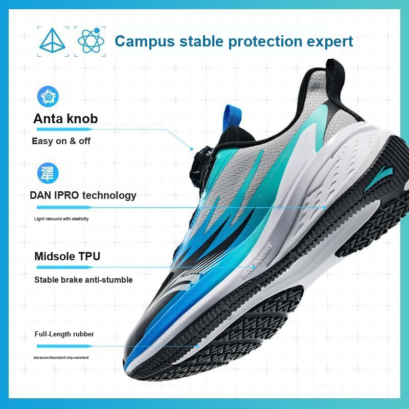 Anta Детские кроссовки из ткани Bow Speed, удобные, амортизирующие, износостойкие, с низким верхом, детские кроссовки, цвет черный, синий 312445501-1
