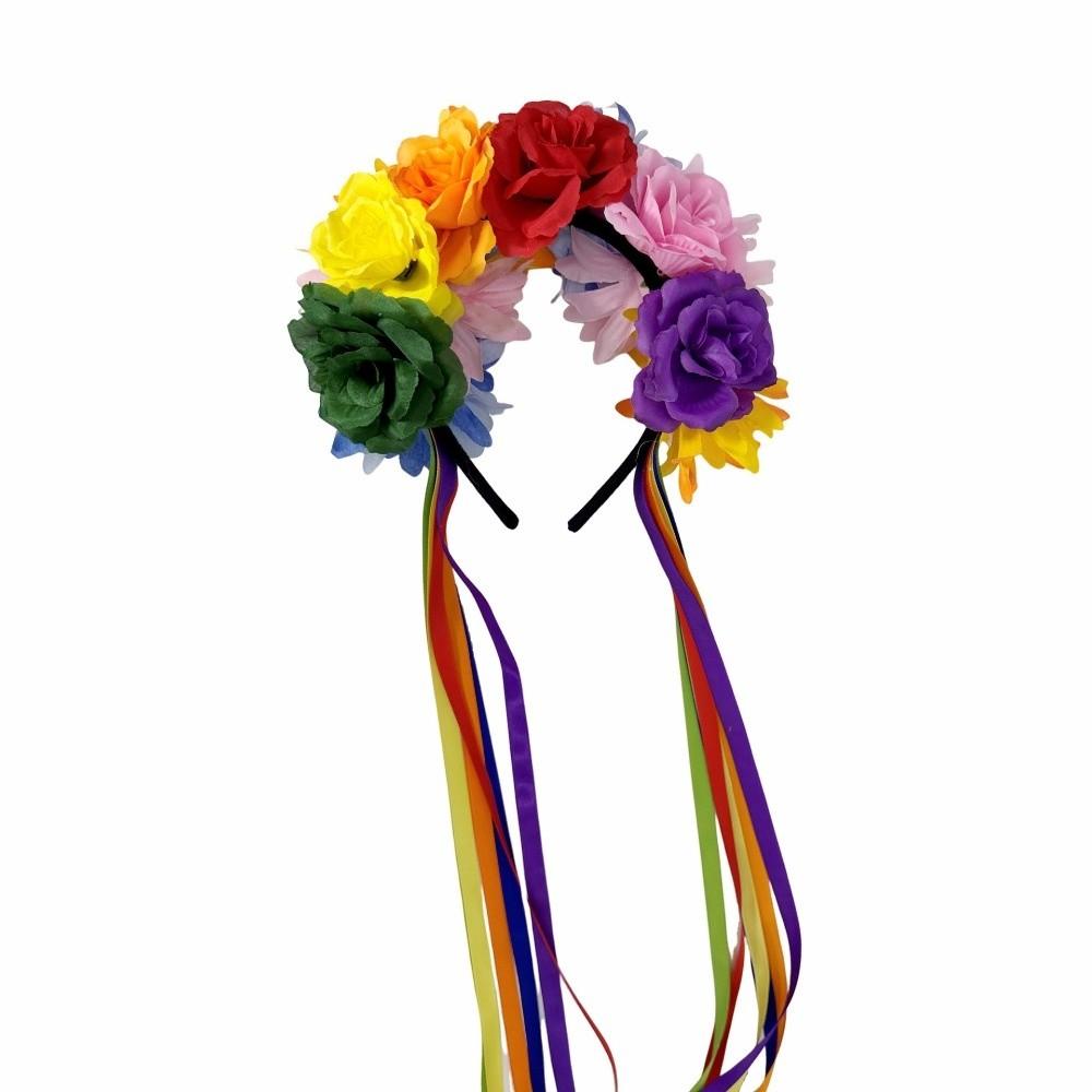 Artificial Flower Rainbow Flower Headband Ribbon Design Costume Floral Crown For Costume