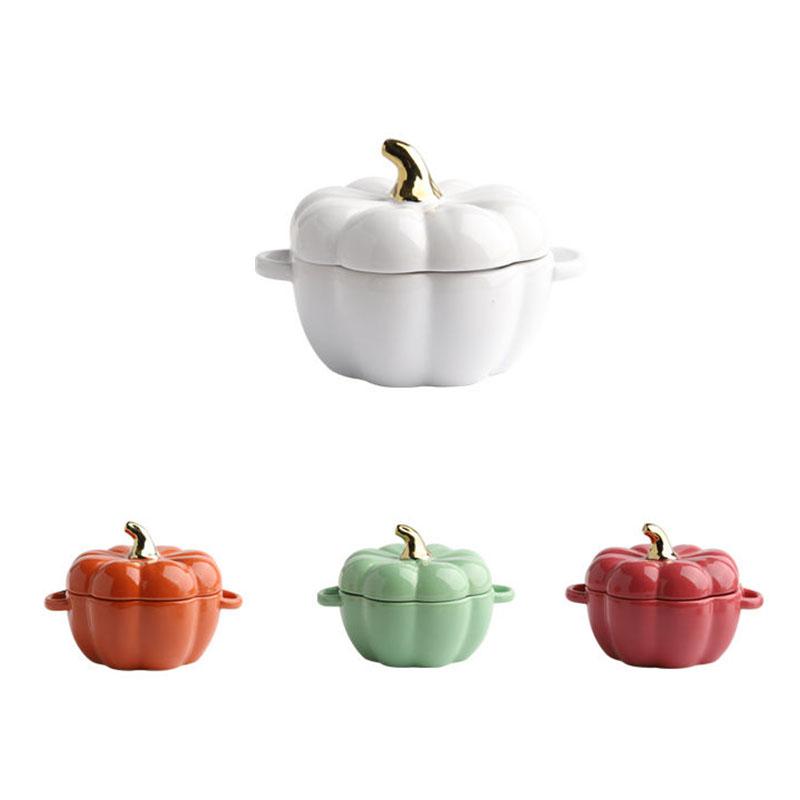 Pumpkin Bowl Soup Cup with Lid Baking Bowl Ceramic Rice Bowl Baking Tableware Dessert Bowl Soup Bowl Ceramic Tableware