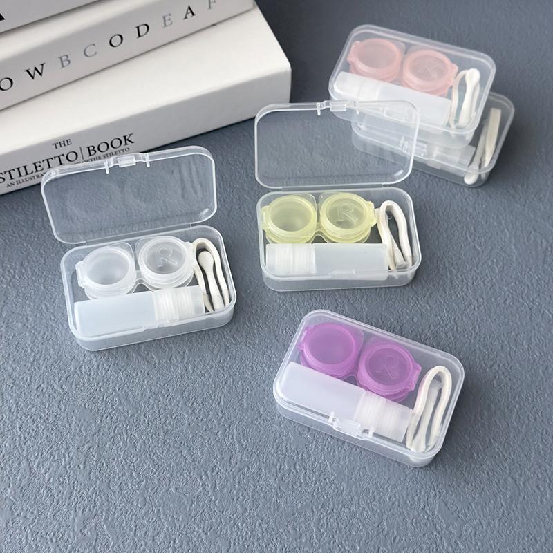 Plastic Contact Lens Cases Simple Transparent Portable Eye Contacts Lenses Holder Box With Tweezers Remover Tools