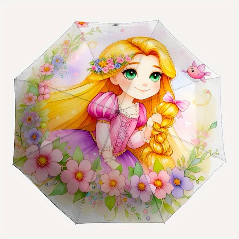 1pc Adorable Rapunzel and Animals Automatic 3-Fold Umbrella Design, Cute Cartoon Pattern, Portable Outdoor Umbrella, Perfect, Holiday Gift f