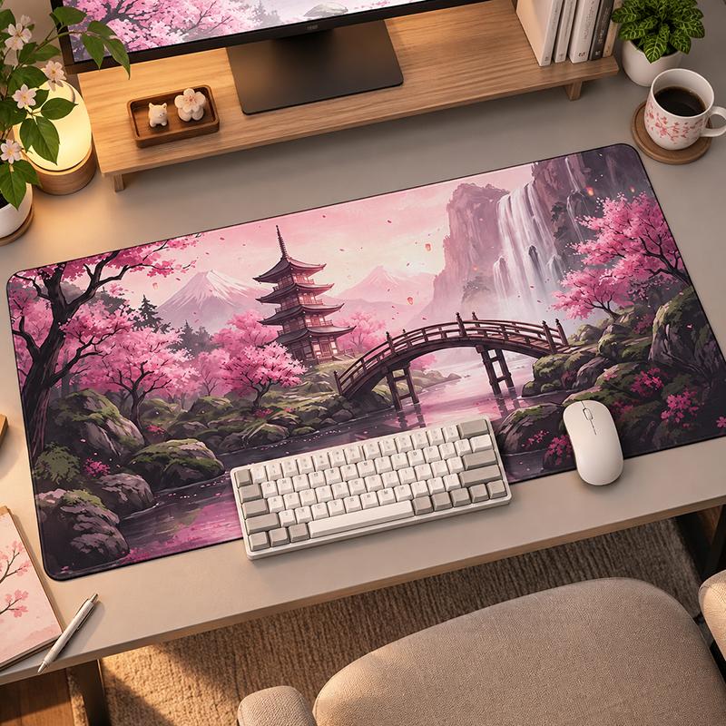 Mouse Pad Pink Cherry Blossom Landscape Gamer printon demand Custom Mousepad XXL keyboard pad Office Non-Slip Laptop Table Mat