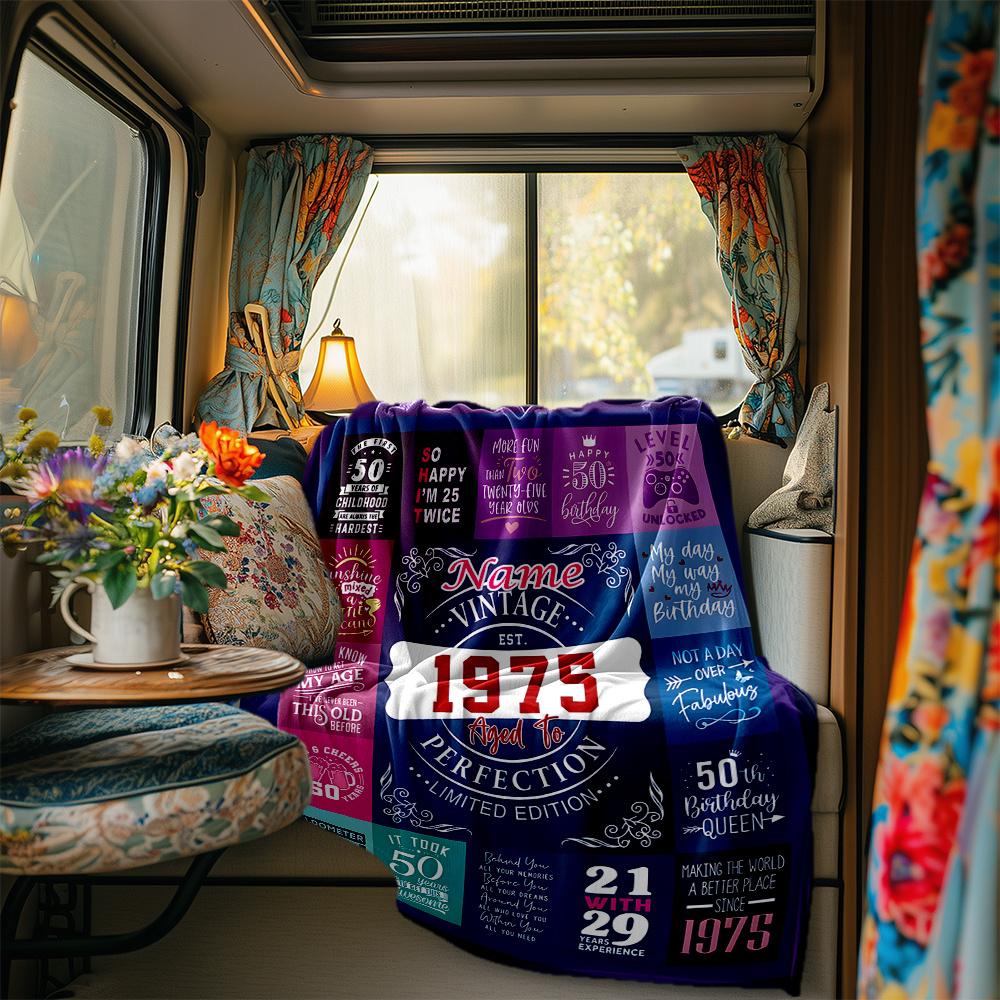 Vintage 1975 Birthday Celebration Blanket Personalized Name Soft Comfortable Stylish Blanket Car Blanket Perfect For Travel Camping Outdoor Home