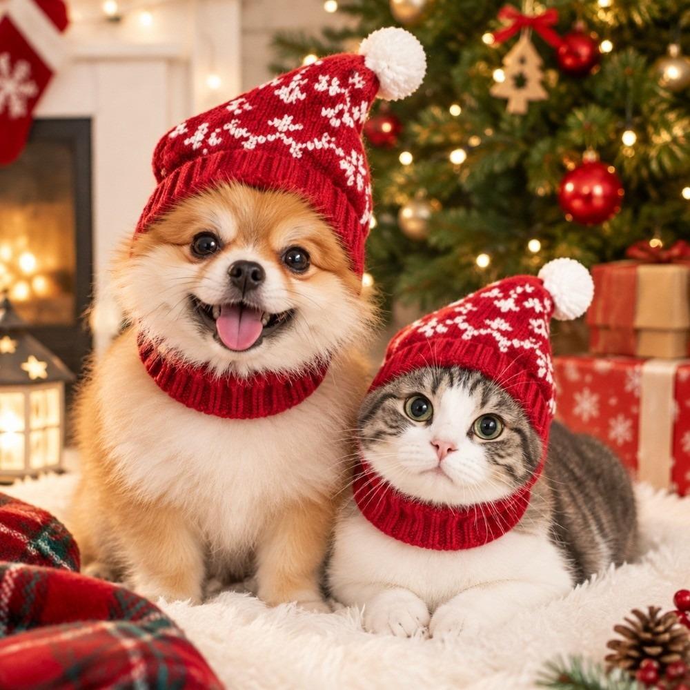 Autumn Winter Puppy Knitted Hat Ruffle Cat Woolen Hat Pet Accessories Dog Warm Hat Winter