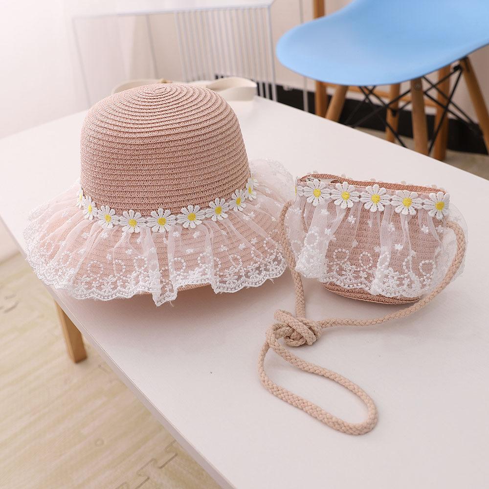 Children's straw hat fairy maiden daisy lace sun protection hat for women's summer beach wave sun protection hat cool