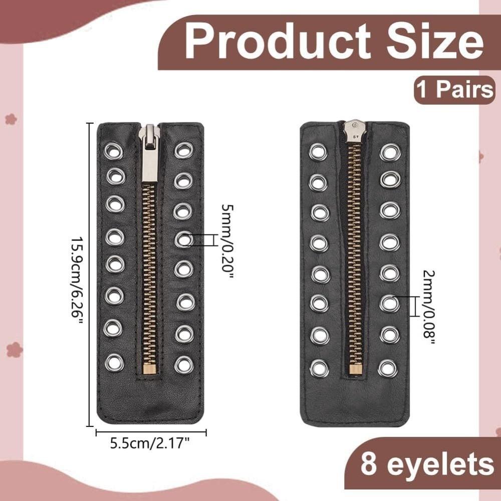 Black Leather Lace-in Boot Zipper Inserts Metal Eyelets 8 Holes Zipper Boot Laces Shoe Accessory Adjustable No Tie Shoe Laces