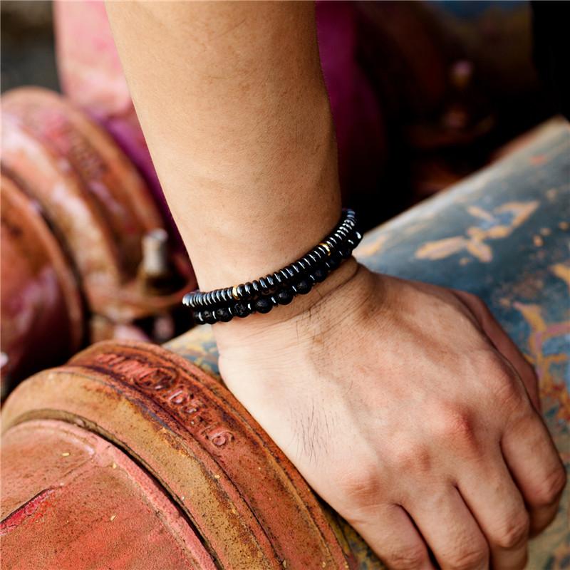 Мужские браслеты из гематита European Health для похудения женские бусины из натурального камня Браслеты Punk homme Ювелирные изделия Подарки Pulseira Masculina