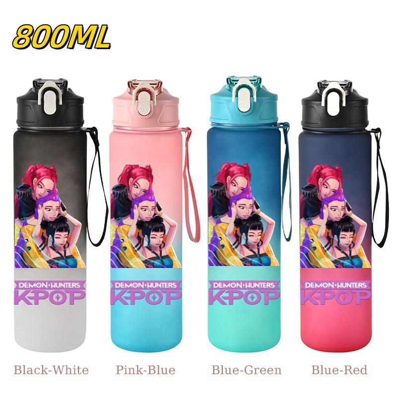 800ML KPop Demon Hunters Gradient Cartoon Pattern Big Capacity Straw Water Cup Outdoor Portable Sports Drink Bottles Travel Mug