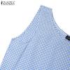 ZANZEA Women Casual Round Neck Summer Sleeveless Plaid Print Dress