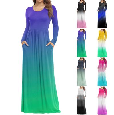 Женское модное повседневное платье с круглым вырезом и длинными рукавами с карманами