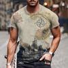 Vintage Men's Short Sleeve Shirt Compass Print T-shirt Nautical Tops Summer O-Neck Sweatshirt Tees Designer Daily Mens Clothing