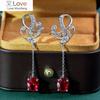 Luxury 100 %925 Sterling Silver Drop Earrings For Women Sparkling 7 *9mm Red Diamond Female Earrings Fine Jewelry Earrings Gifts