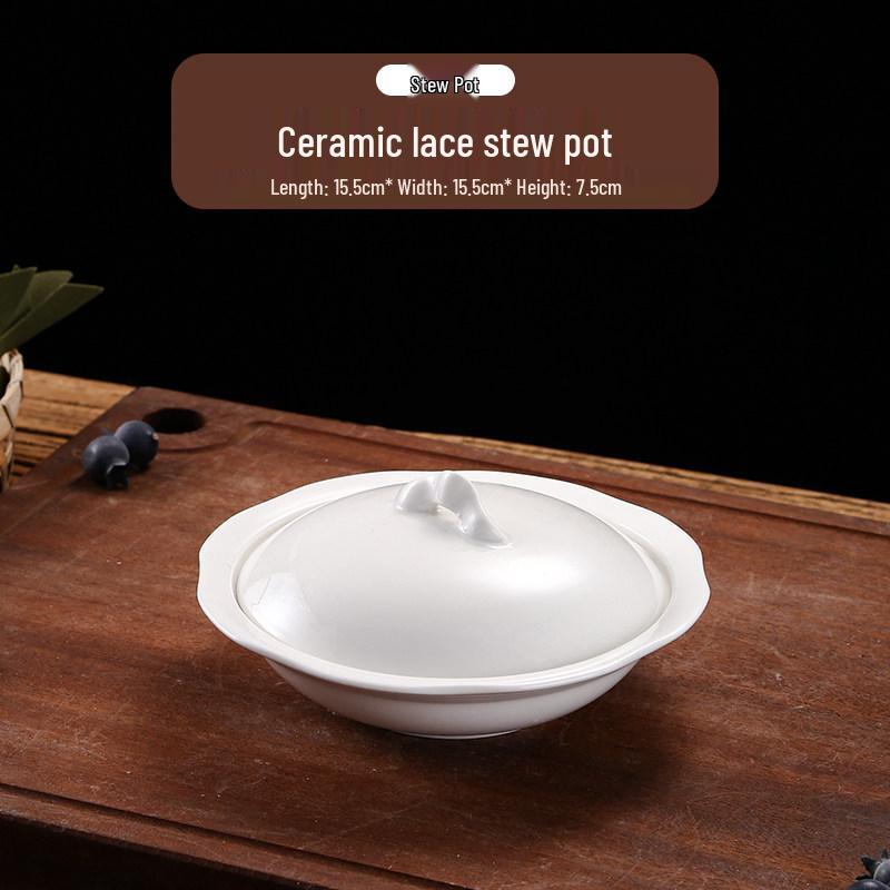 Ceramic Double Boiler Stew Pot with Lid for Soup, Bird's Nest, and Steamed Eggs