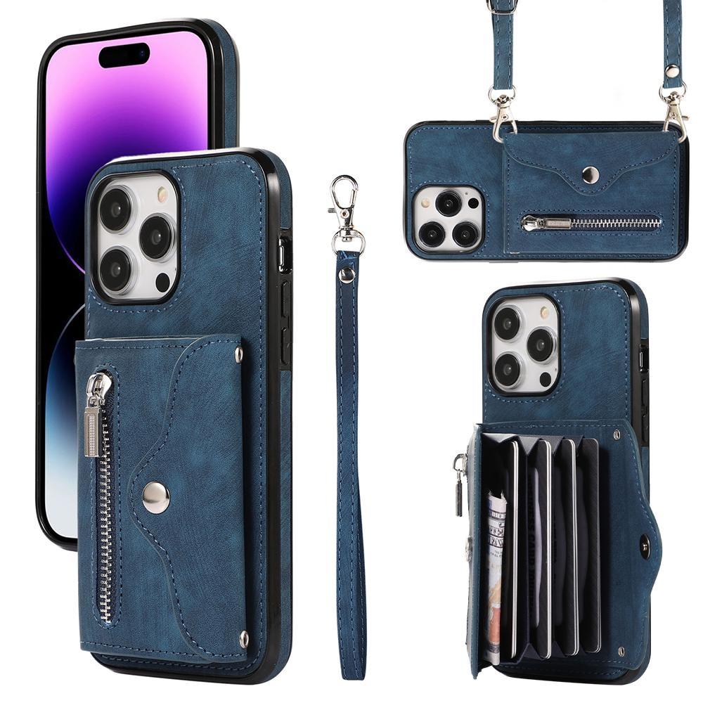 Кожаный чехол-кошелек с откидной молнией и ремешком для нескольких карт для iPhone 15 14Plus 13 12 11 Pro Max XSMAX для Samsung S24 S23 S22 S21 Ultra Plus A15 A25 A14