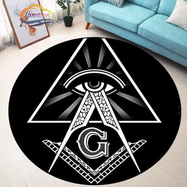 Masonic Round Carpet Freemasonry Non-slip Rug Freemason Living Room Large  All Seeing Eye S Tea Table or Chair Mat