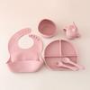 Baby Silicone Tableware Set Newborn Baby Complementary Tableware Silicone Compartmentalized Meal Plate Complementary Bowl Bib Feeding Set