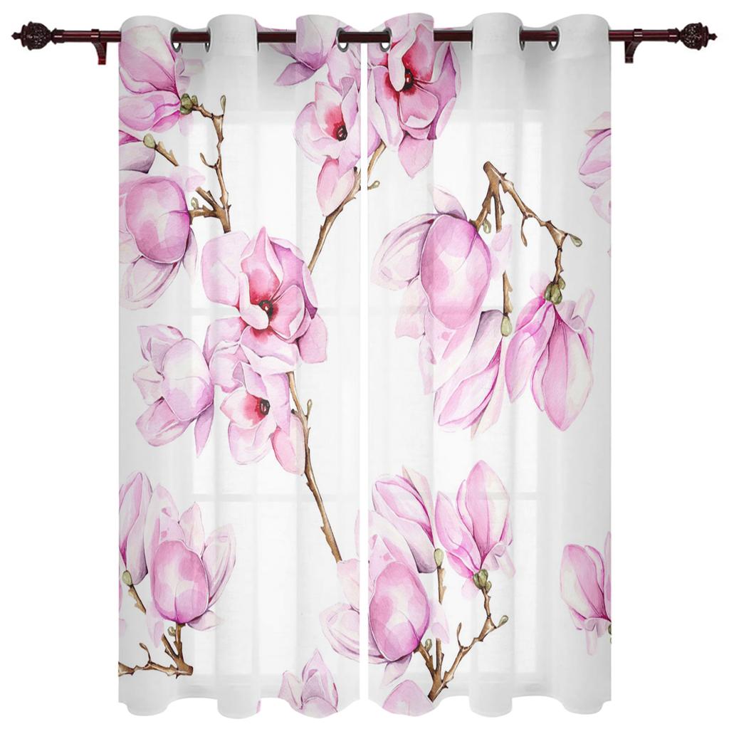 Pink Flowers Orchid Branches Curtains for Bedroom Living Room Drapes Kitchen Children's Room Window Curtain Modern Home Decor