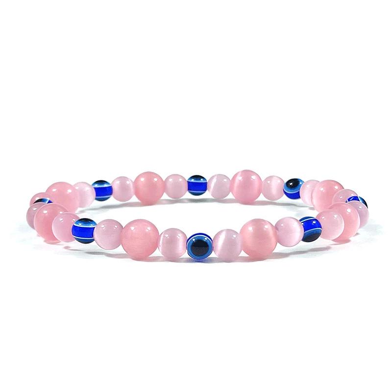 Браслет из бусин «Кошачий глаз» и «Дурной глаз», универсальный браслет-бенгл в один оборот