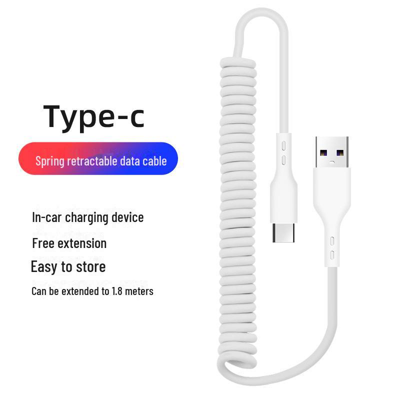 66W Rapid Charging Car Spring Data Cable for Apple, Type-C, and Android Devices