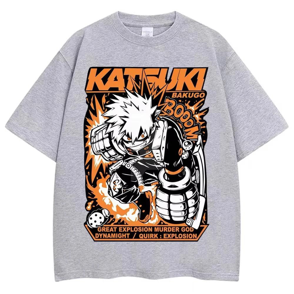 Anime My Hero Academia Bakugo Katsuki Print T-Shirts Vintage Harajuku Fashion Men Women T-shirts pure Cotton Casual T Shirt