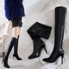 Knee-length Boots Women Spring Autumn Shoes Black Thin High Heels Sexy Pointed Toe Long Bota Feminina 10cm Heels Botas De Mujer