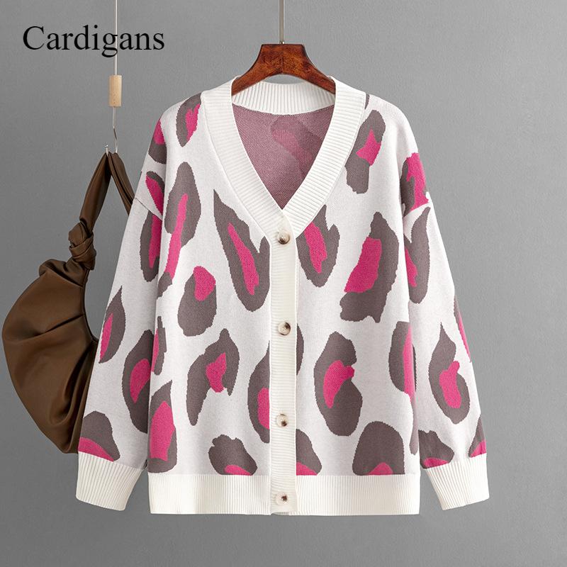 Новый цветной леопардовый принт, вязаный свитер, женская мода, свободный, цельный, с длинными рукавами и круглым вырезом, осенне-зимнее модное пальто