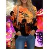 Women's Long Sleeve T-shirts Halloween Theme Black Cat Graphic Streetswear Polyester Tops Casual Pullover Women's Clothing