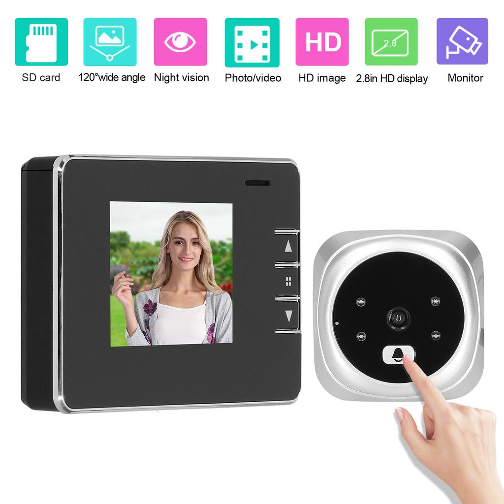2,8-дюймовый цифровой дверной глазок со светодиодной подсветкой, электрический видеозвонок с поддержкой карты памяти 32G, серебристый