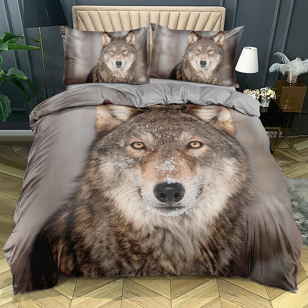Wolf Themed Bedding Set with Animal Pattern Down Duvet and Pillowcase 2/3 Pieces of Microfiber Fabric Washable and Quick Drying Home Decoration