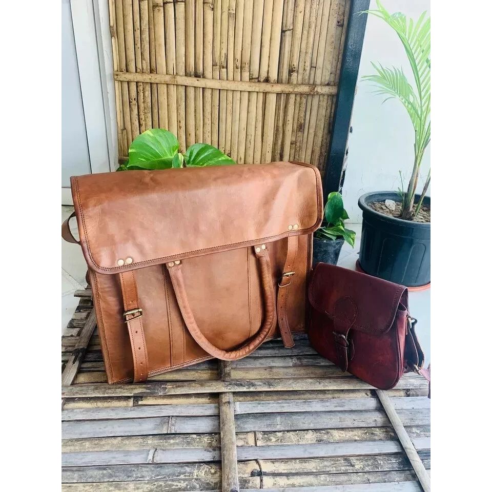 Мужская кожаная винтажная сумка-портфель для ноутбука ручной работы. ( Бесплатная подарочная сумка-слинг коричневого цвета размером 9 x 7 x 3 дюйма )