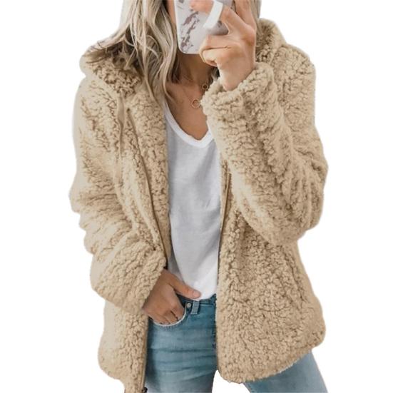 Women Winter Sherpa Fleece Short Jacket Hooded Zipper Cardigan Coat Warm Casual Solid