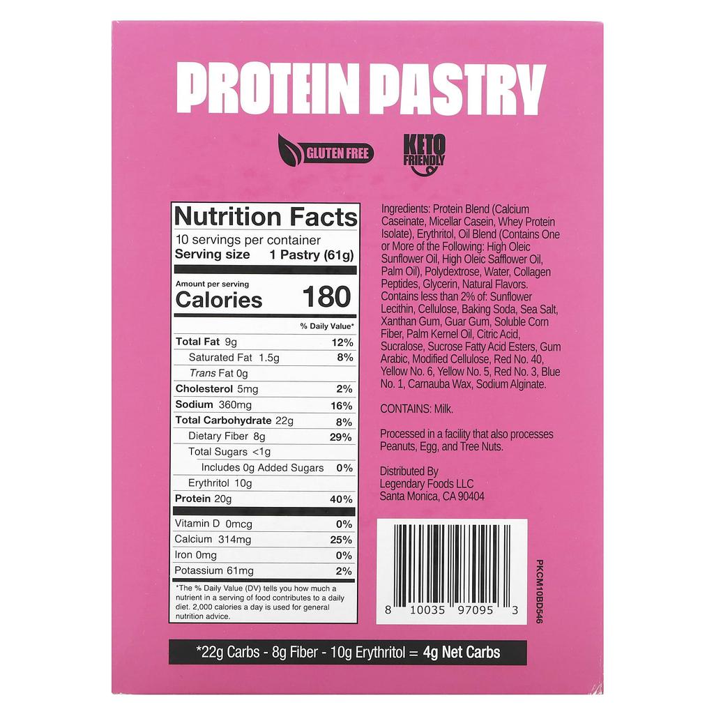 Legendary Foods Protein Pastry, Birthday Cake, 10 Packs, 2.2 Oz (61 G) Each