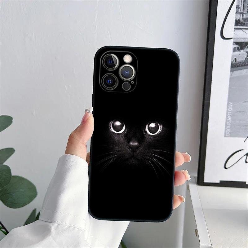 Черные Кошки Чехол для Телефона для iPhone 11 15 Pro Max Чехол Coque 14 Plus 13 Pro 12 11 X XS XR 7 8 SE 2020 15Pro Милый Кот ТПУ Мягкая Крышка