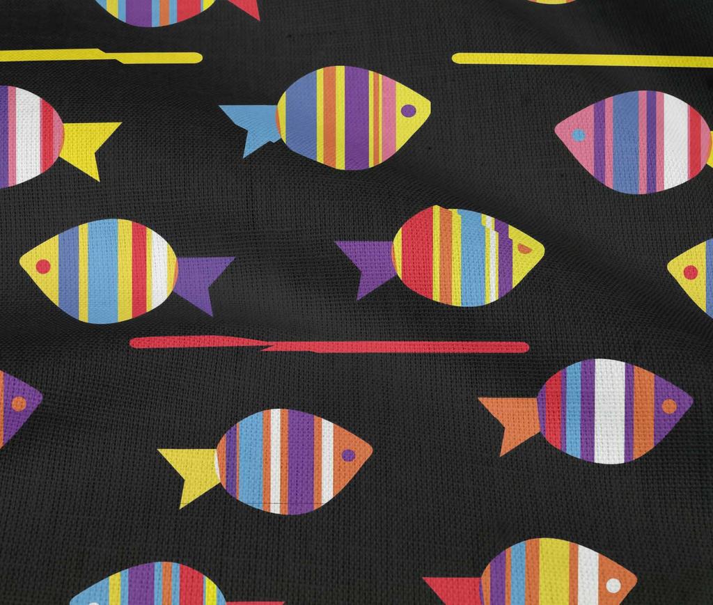 oneOone Cotton Flex Black Fabric Fish Artistic Sewing Material Print Fabric By The Yard 40 Inch