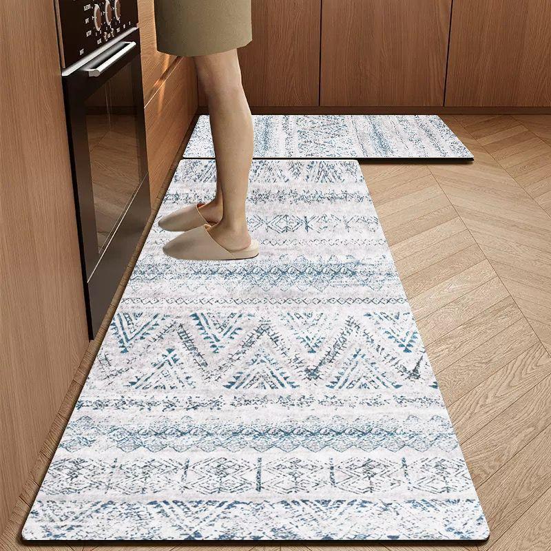 Simple Grey Scale Tribal Pattern Two Pack Kitchen Runner Rug Oil Proof Anti Slip Mat Under Sink Neutral Home Decor