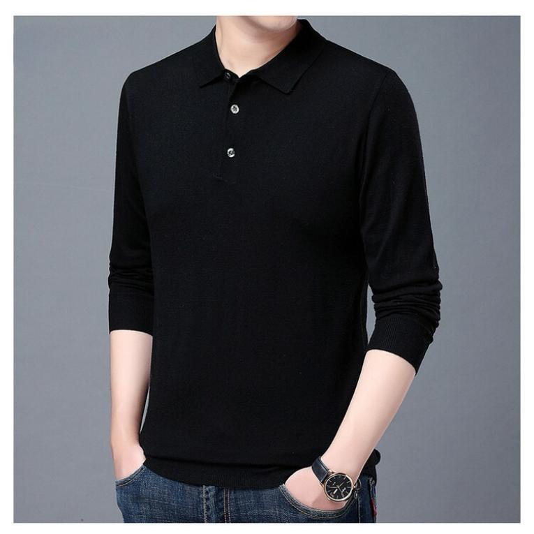 Осенне-зимние трикотажные рубашки Мужская мода Однотонные с лацканами Базовые Мужские топы с длинным рукавом Свитера Мужские