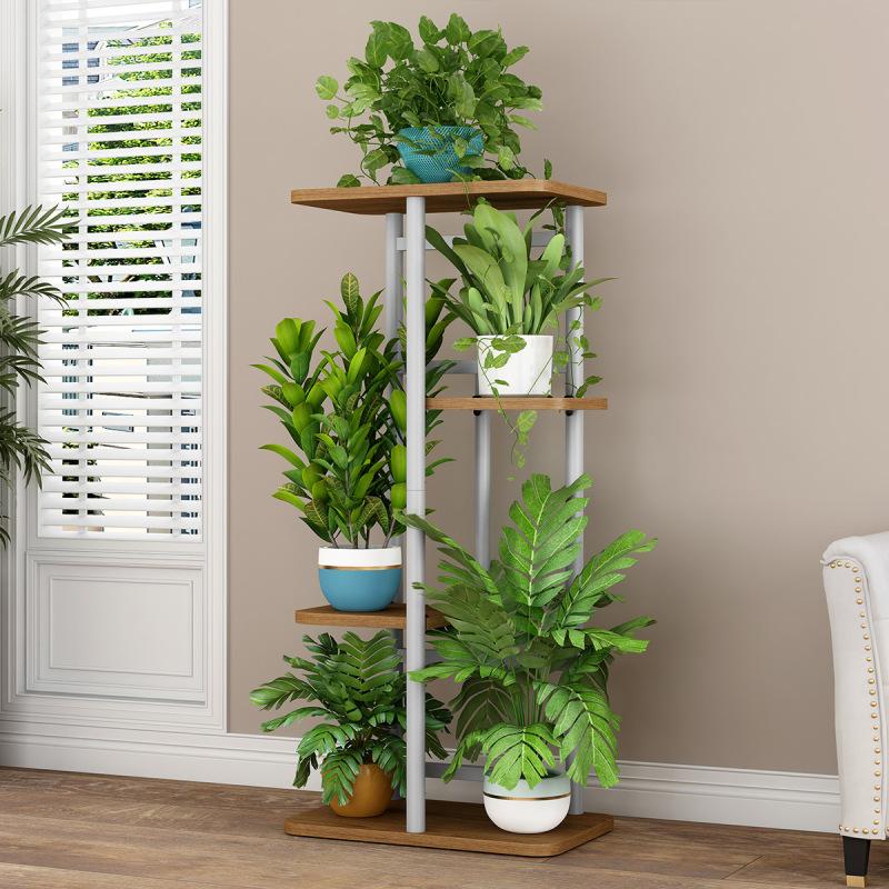 Подставка для растений, внутренняя металлическая полка для цветов с деревянным усиленным основанием, нескользящие угловые высокие держатели для цветов для патио, гостиной, балкона, сада, спальни