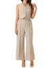Allegra K Women's Casual Sleeveless Crop Top with V-Neck and Wide Leg Pants, Two-Piece Sweatsuit, Apricot, Size M