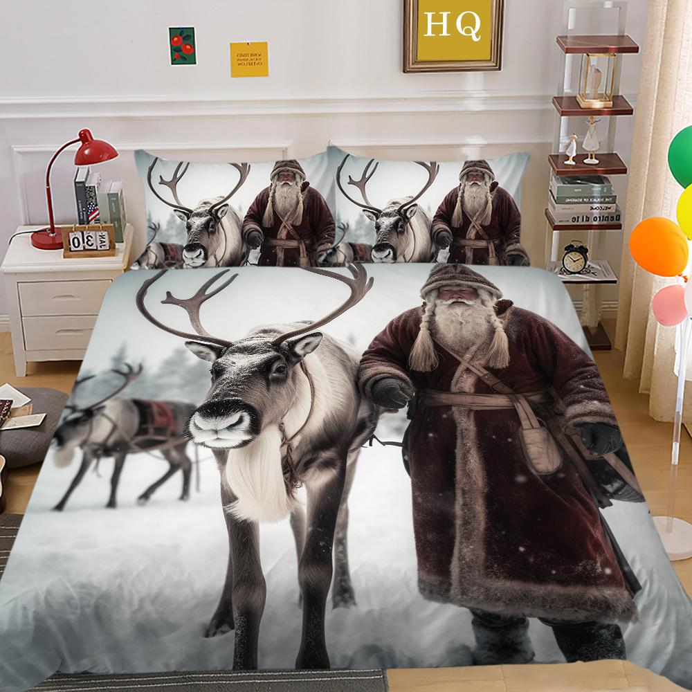 Рождественская карета, снежная сцена, 3D-принт, полиэстеровая наволочка, пододеяльник, набор из двух или трех предметов, можно