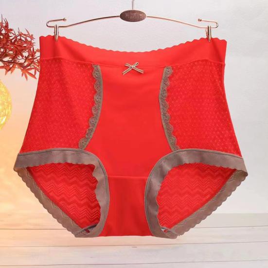 Lady Underpants Lace High Waist Solid Color Thin Tummy Control Elastic Panties Seamless Good Breathability Daily Sport Briefs