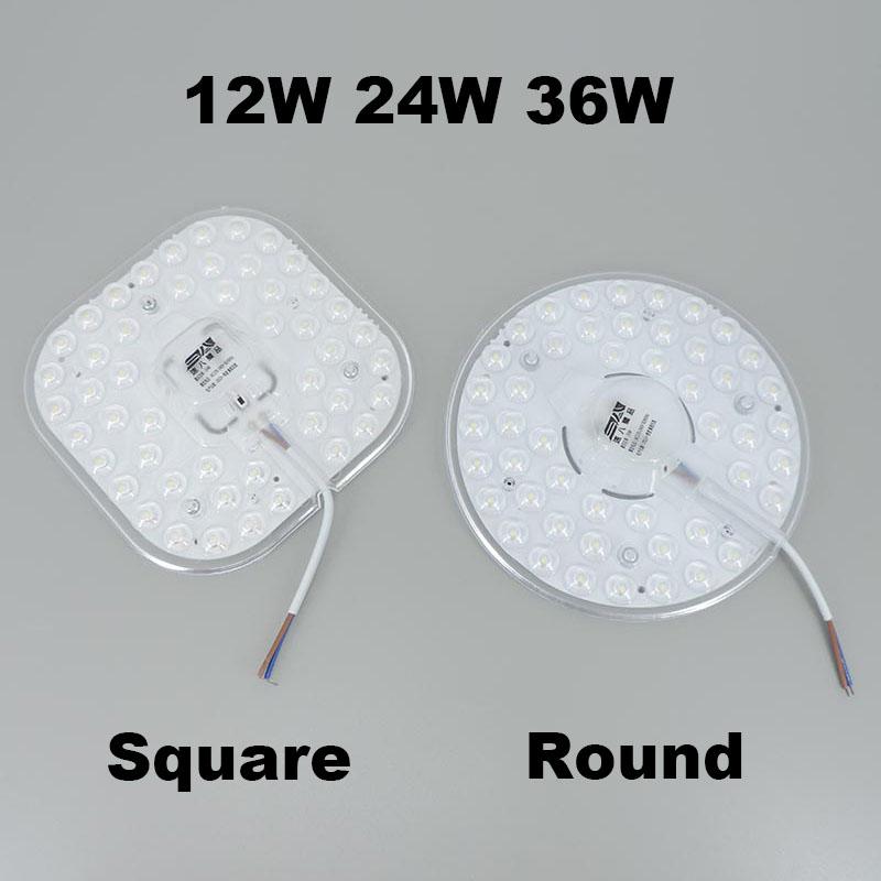 36 Вт, 24 Вт, 12 Вт, светодиодная кольцевая панель, круг, белый источник света, чипы SMD2835, светодиодный квадрат, круглая потолочная доска, круглая лампа, доска переменного тока, 220 В