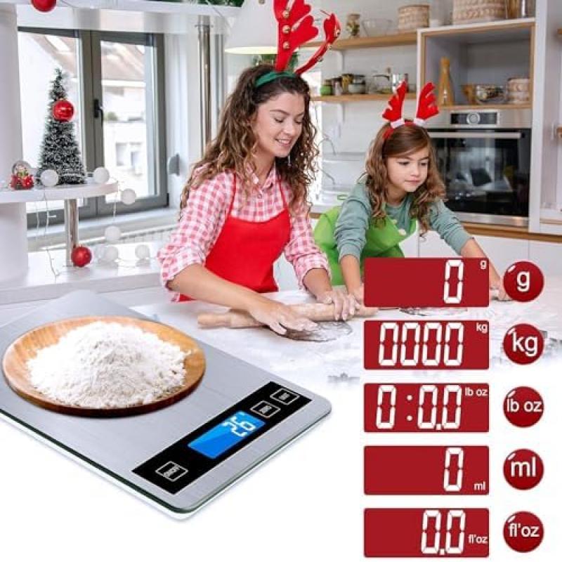 Digital Kitchen Scale 15kg Capacity with 1g Precision, Multi-Unit Conversion (g/kg/lb:oz/ml/fl'oz), TYPEC Rechargeable, Household Baking Food Scale